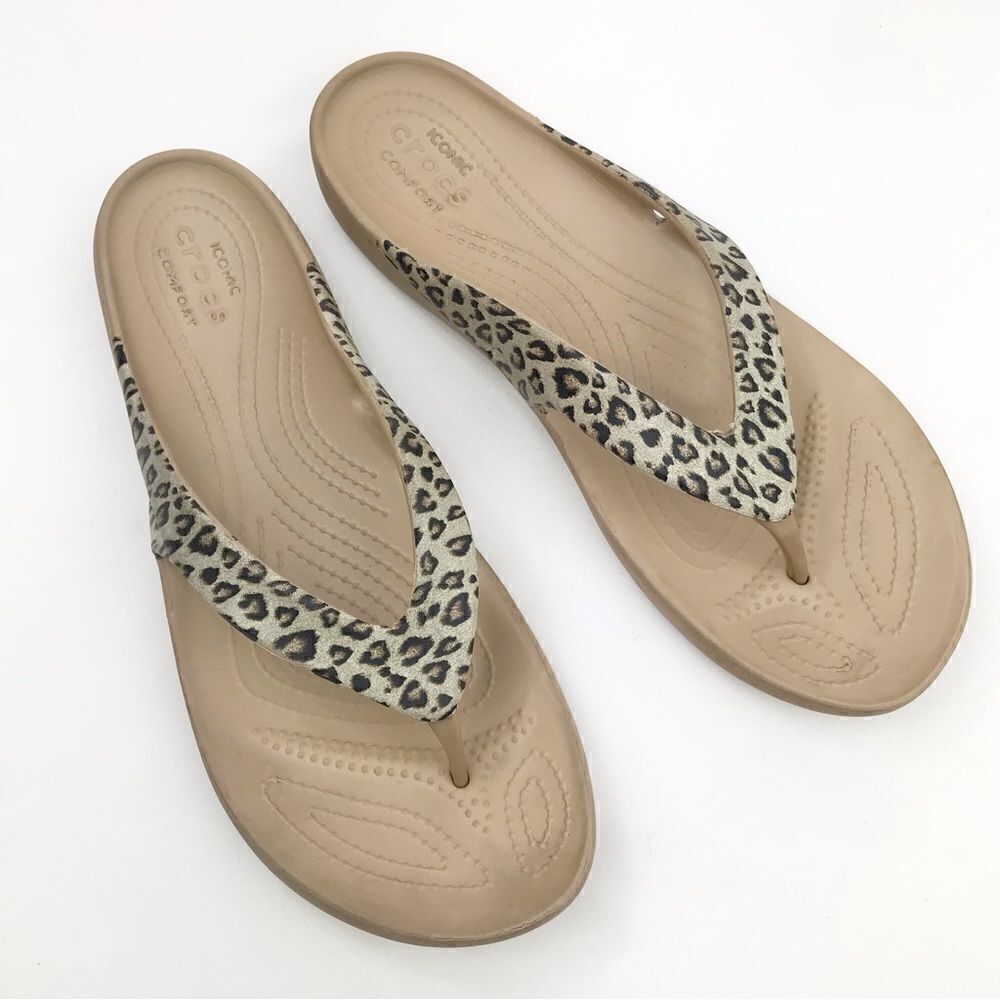 Crocs Kadee Leopard Print Thong Flip Flips